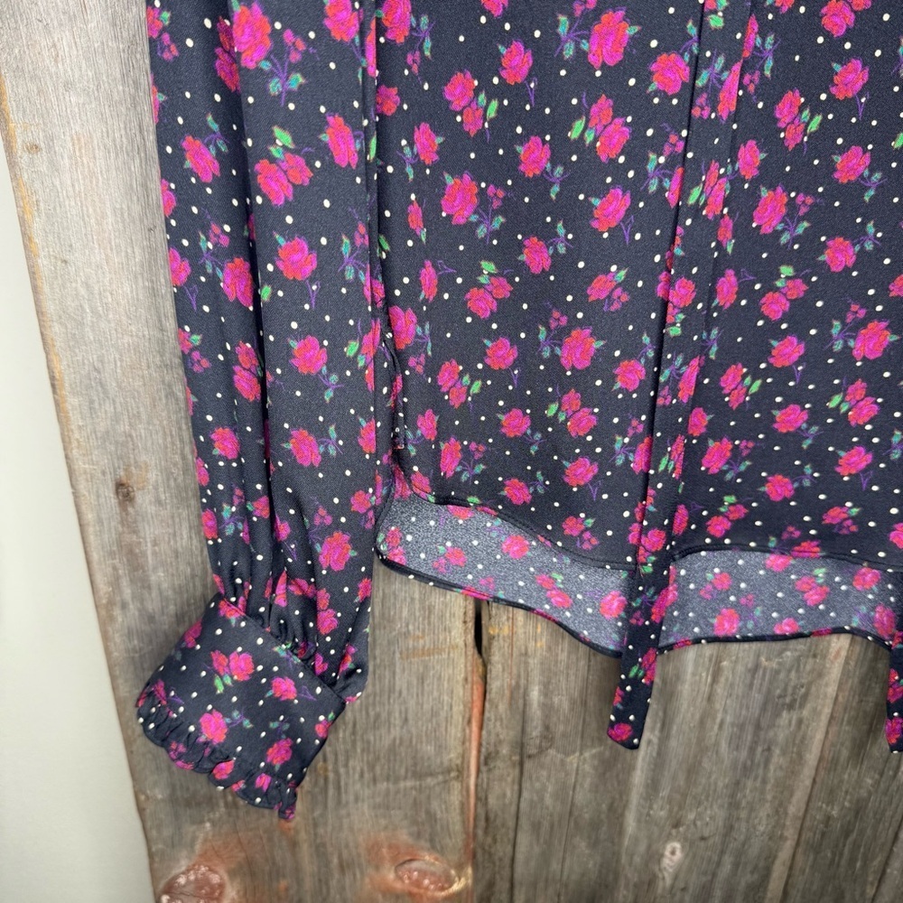 Veronica Beard Louama Tie Neck Dark Floral Blouse size 2 - Picture 6 of 14